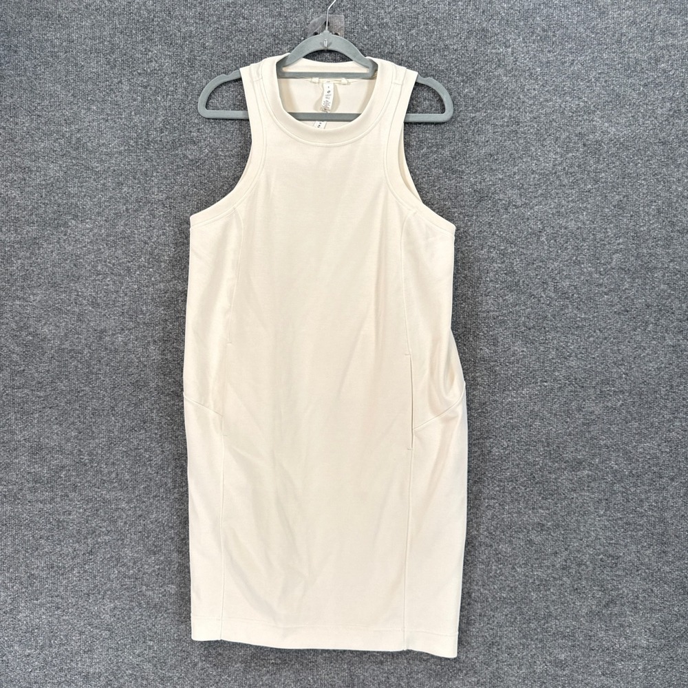 Lululemon Dress Womens 8 Cream Sleeveless High Neck Pocket Shift Athletic Casual